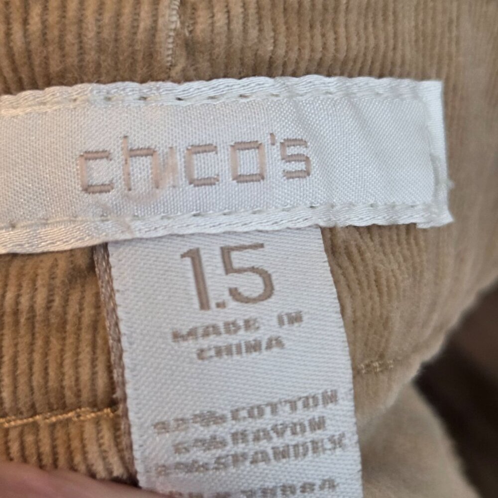 Chico's Women's Strech Corduroy Pants Tan Size M Cabincore Light Academia - Picture 7 of 7